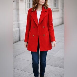 Vintage Herman Kay Red Wool Pea Coat Double Breasted Lined Size 14